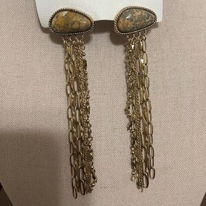 Free People Gold Multi-Chain Earrings with Stone Accent